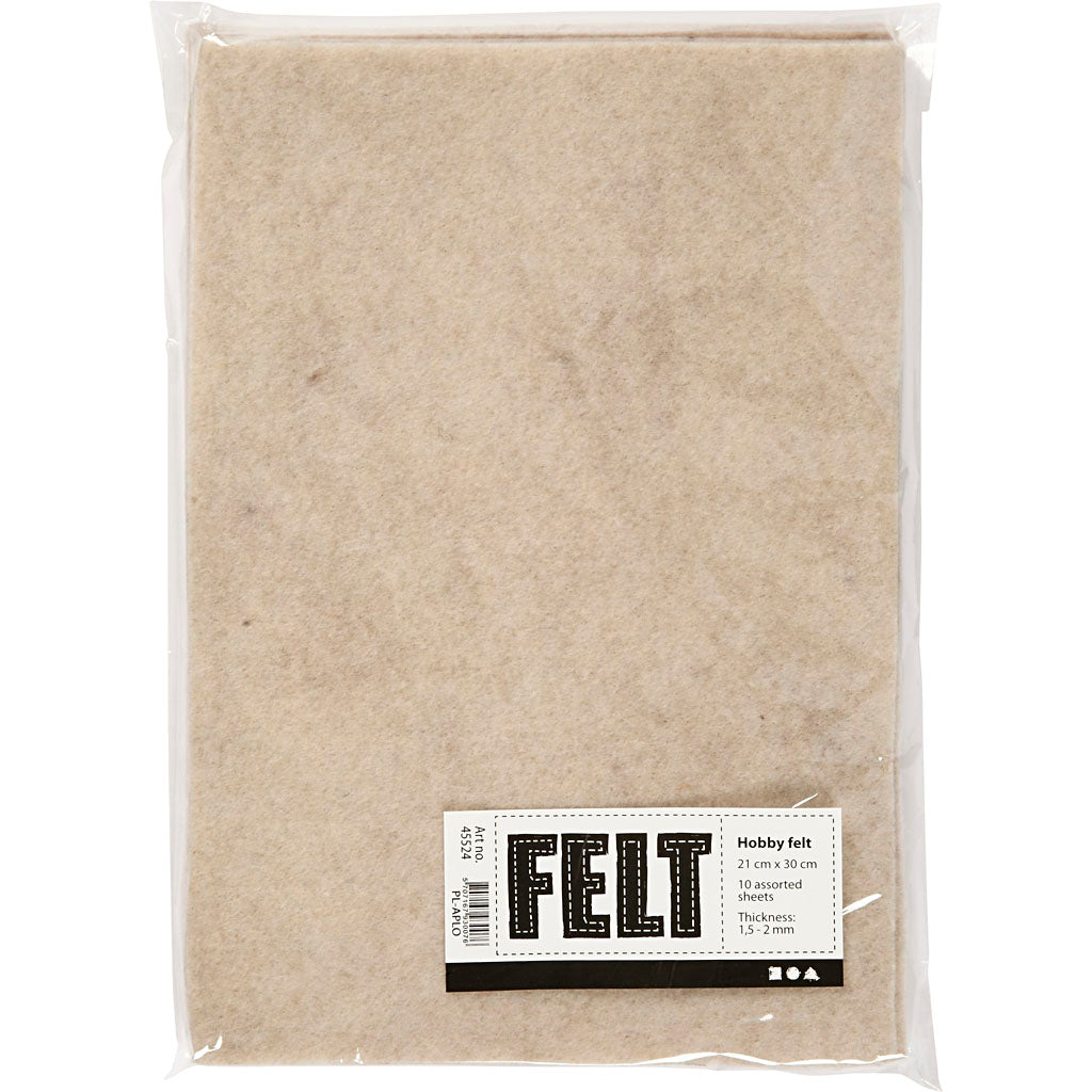 Craft felt, A4, sheet 210x297 mm, thickness 1,5-2 mm, textured, off-white, 10 sheet/ 1 pack [HOB-45524]
