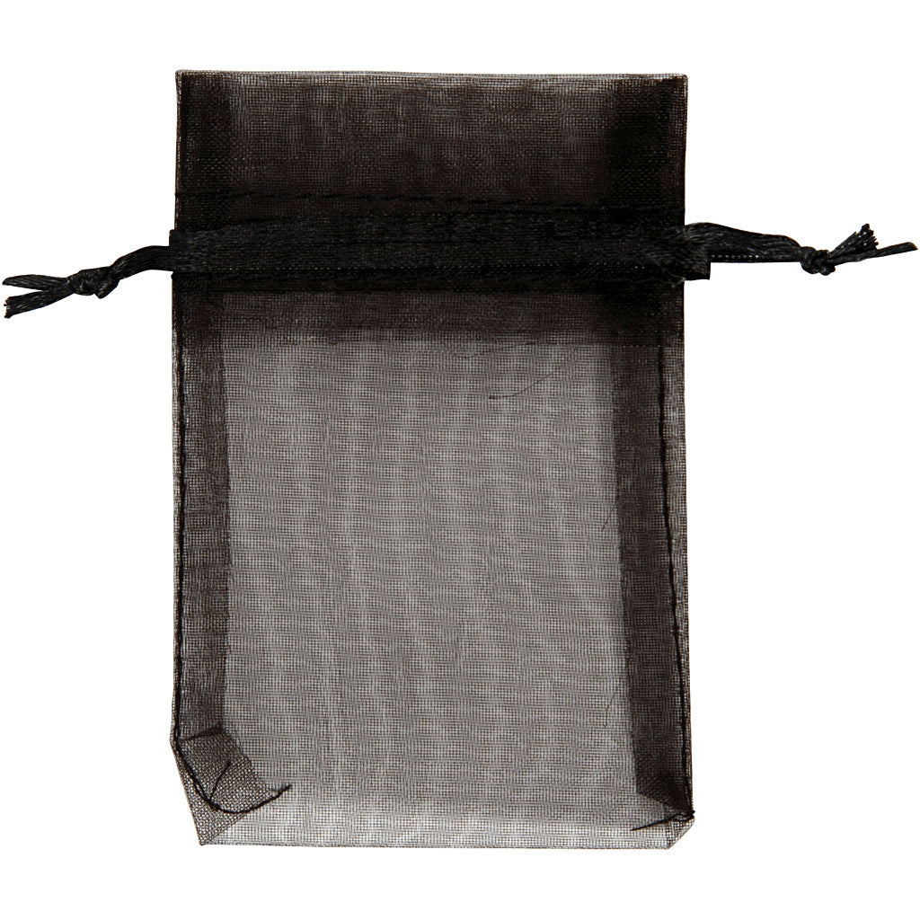 Organza Bags, size 7x10 cm, black, 10 pc/ 1 pack [HOB-4743902]