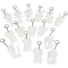 Fabric Figures with key rings, size 6-10 cm, white, 15 pc/ 1 pack [HOB-49514]