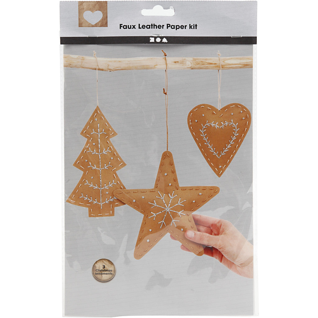 Faux Leather Christmas Ornaments, thickness 0,55 mm, beige, 1 set [HOB-498825]