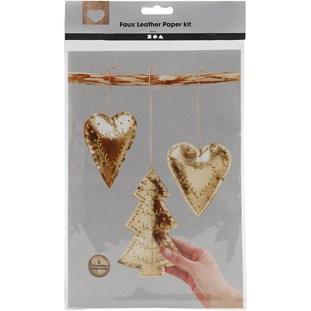 Faux Leather Christmas Ornaments, thickness 0,55 mm, gold, 1 set [HOB-498826]