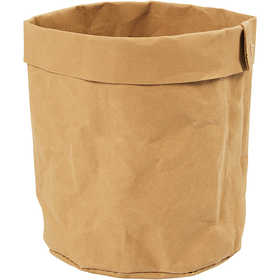 Faux Leather Storage Bag, H: 12 cm, dia. 11 cm, 350 g, light brown, 1 pc [HOB-49888]