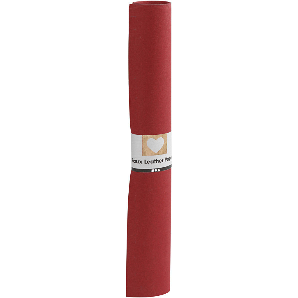 Faux Leather Paper, W: 50 cm, one coloured, 350 g, red, 1 m/ 1 roll [HOB-498946]