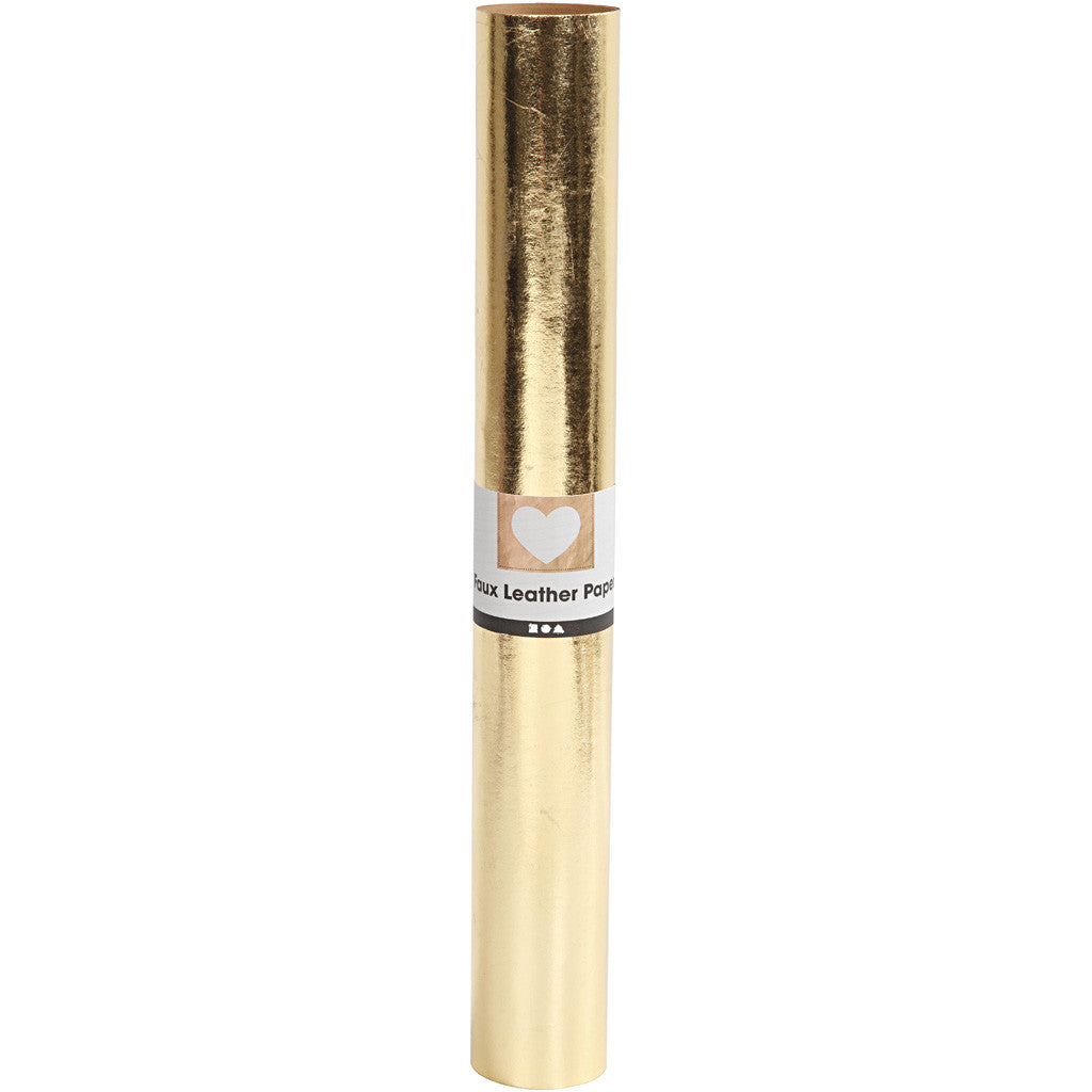 Faux Leather Paper, W: 49 cm, one coloured,foil, 350 g, gold, 1 m/ 1 roll [HOB-498948]