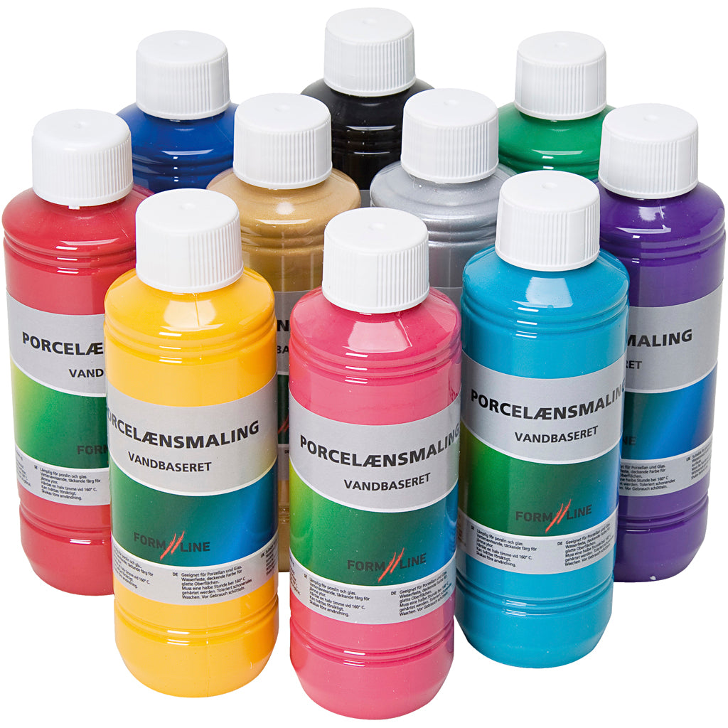 Glass and Porcelain Paint, assorted colours, 10x250 ml/ 1 pack [HOB-744358]