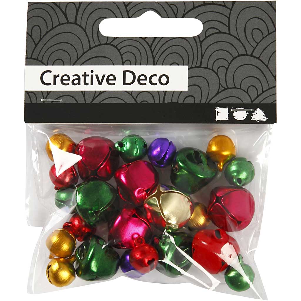 Bells, dia. 10+14 mm, metallic colours, 24 asstd./ 1 pack [HOB-500210]