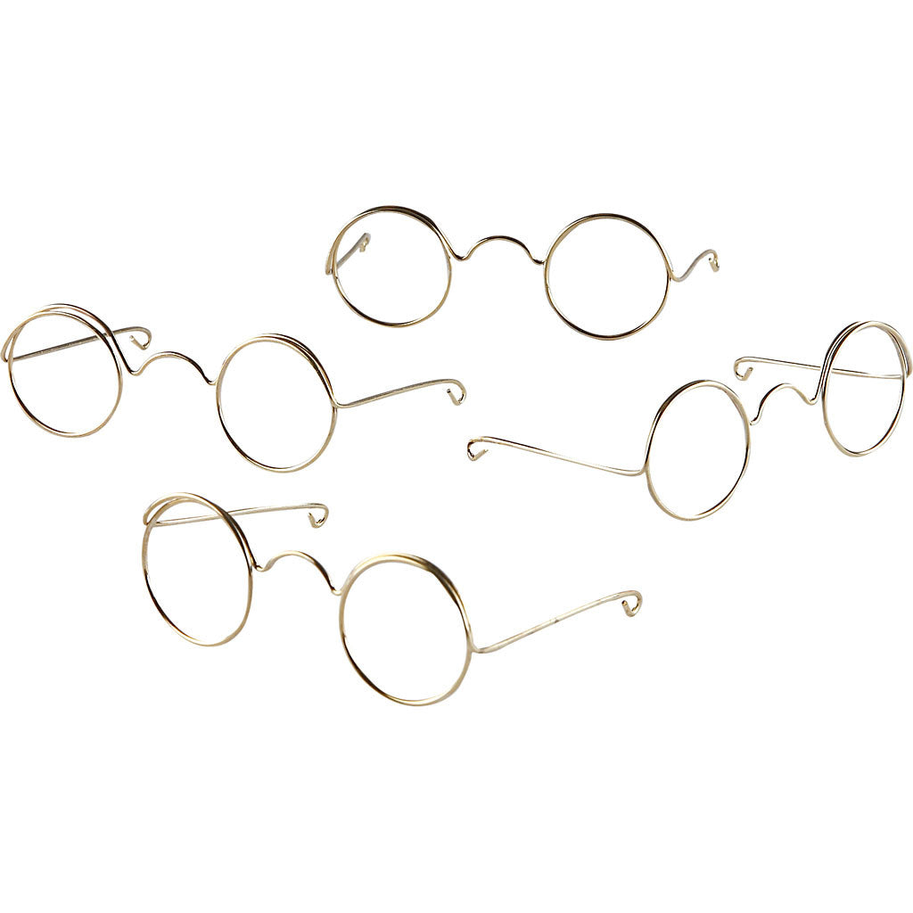 Novelty Glasses, W: 60 mm, hole size 21 mm, gold, 10 pc/ 1 pack [HOB-500311]