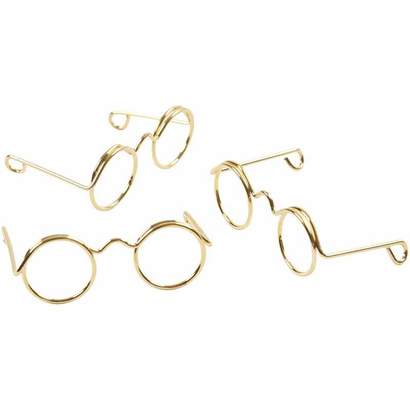 Novelty Glasses, W: 35 mm, hole size 13 mm, gold, 10 pc/ 1 pack [HOB-500331]