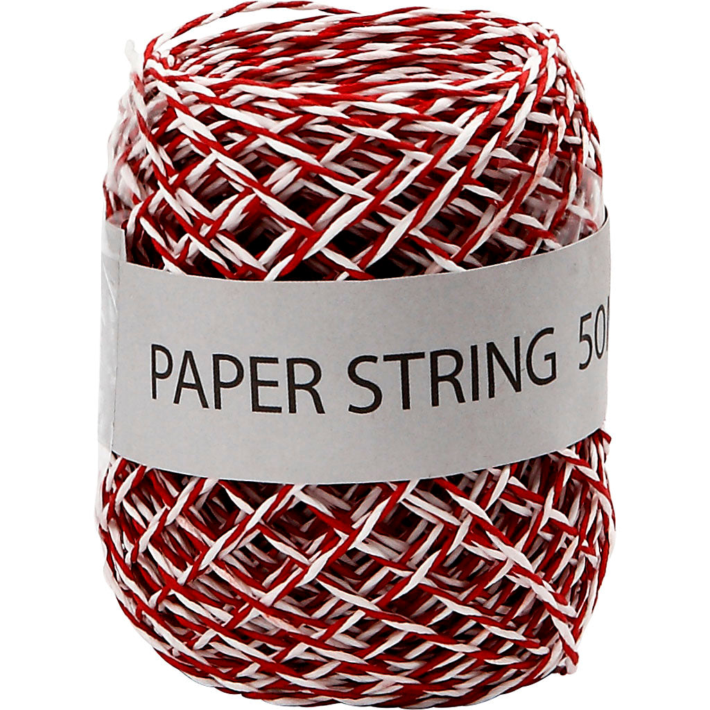 Paper String, thickness 1 mm, red/white, 50 m/ 1 roll [HOB-50326]