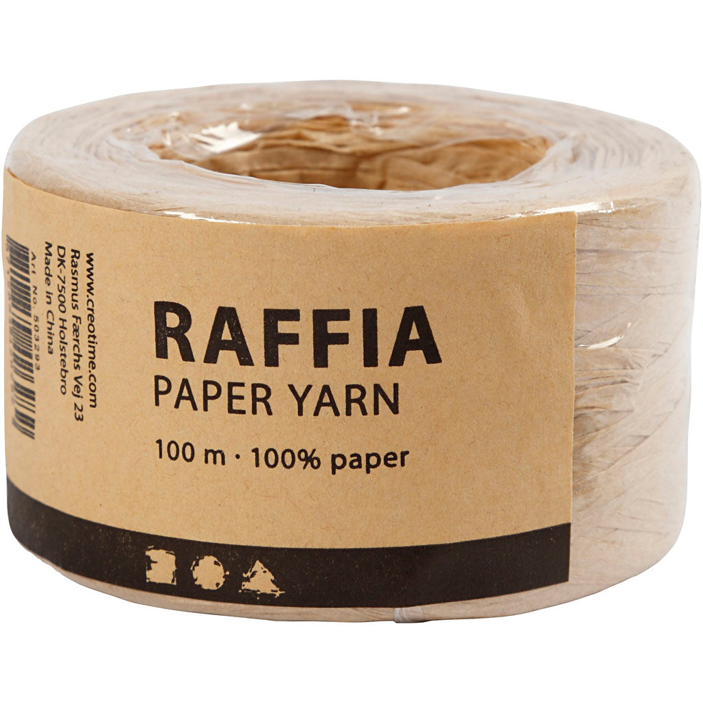 Paper Raffia Yarn, W: 7-8 mm, sand, 100 m/ 1 roll [HOB-503293]