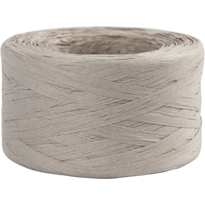 Paper Raffia Yarn, W: 7-8 mm, light grey, 100 m/ 1 roll [HOB-503294]