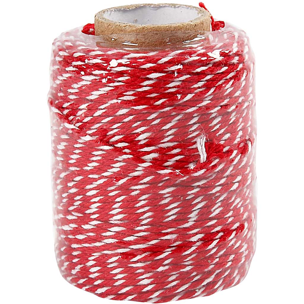 Cotton Cord, thickness 1,1 mm, red/white, 50 m/ 1 roll [HOB-50332]