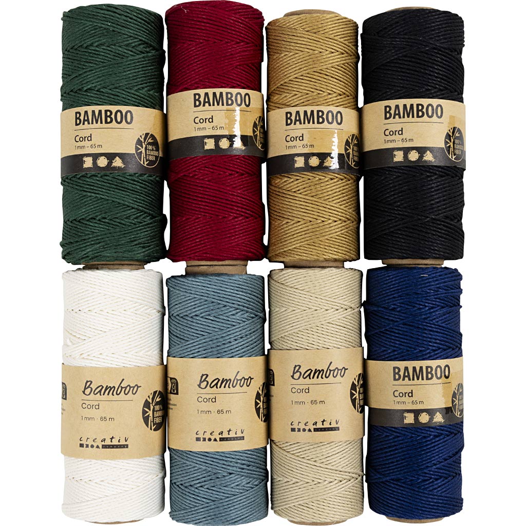 Bamboo Cord, thickness 1 mm, assorted colours, 8x65 m/ 1 set [HOB-503480]