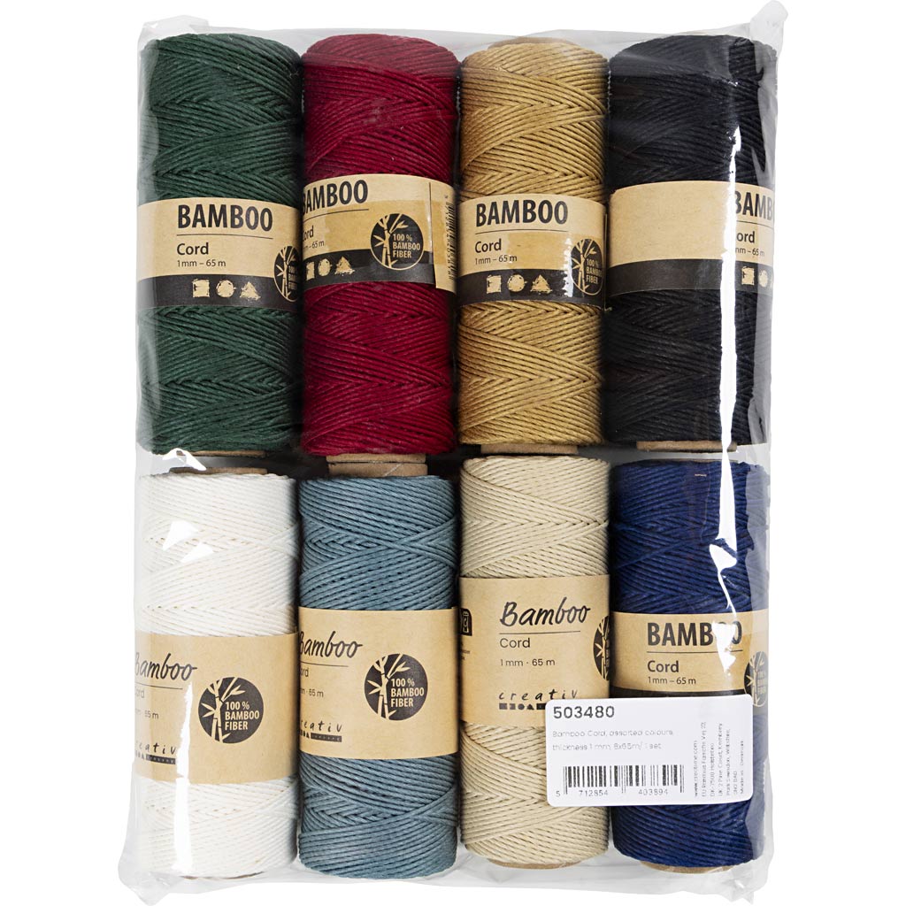 Bamboo Cord, thickness 1 mm, assorted colours, 8x65 m/ 1 set [HOB-503480]