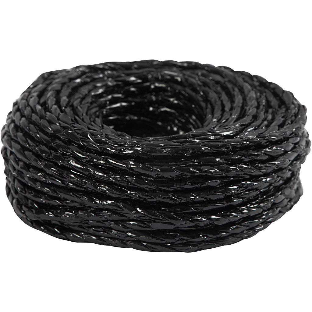 Paper Yarn, thickness 3,5-4 mm, ca. 25 m, black, 25 m/ 1 roll