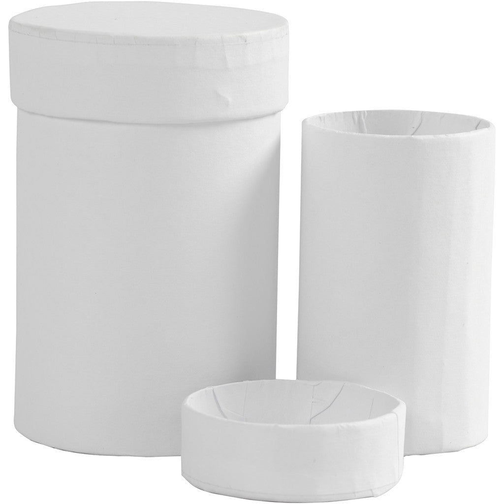 Round boxes, H: 7+9 cm, size 4,5+6 cm, white, 2 pc/ 1 set [HOB-504323]