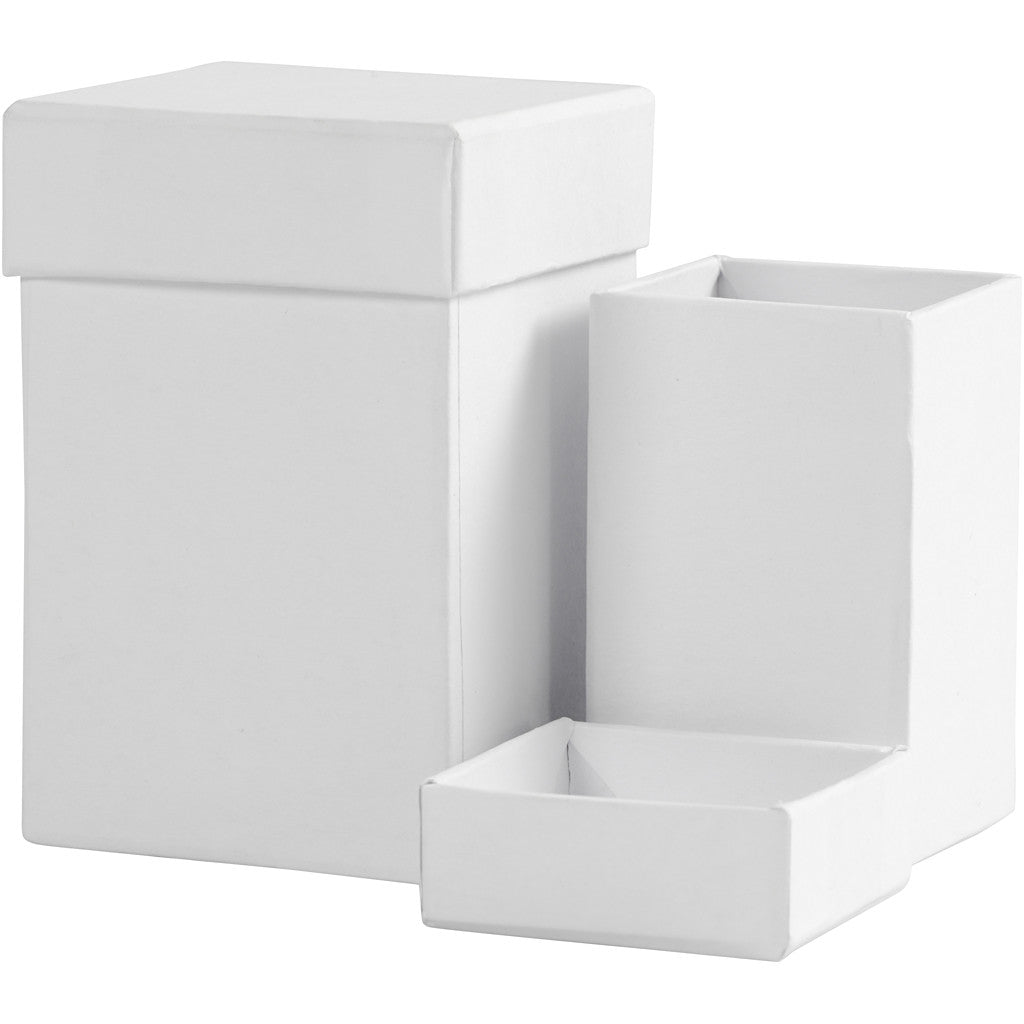 Square boxes, H: 7+9 cm, size 4,5+6 cm, white, 2 pc/ 1 set [HOB-504324]