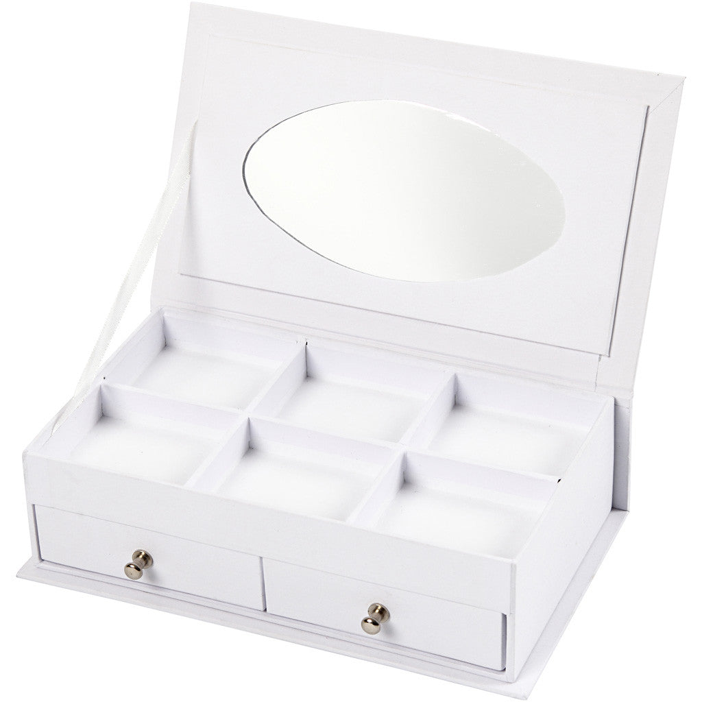 Jewellery Box, H: 5 cm, size 18x10,5 cm, white, 1 pc [HOB-50440]