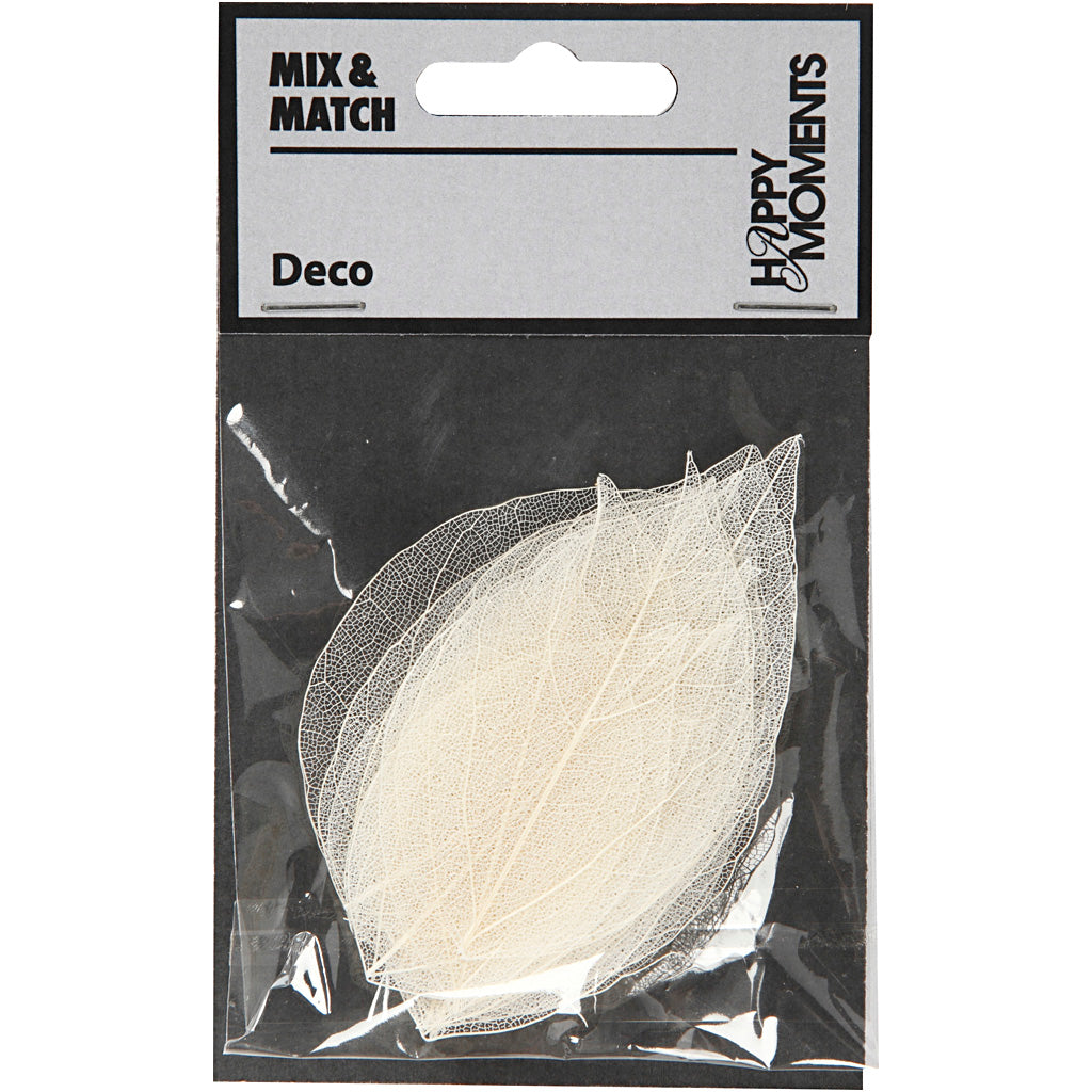 Skeleton Leaves, L: 6-8 cm, white, 20 pc/ 1 pack [HOB-504491]