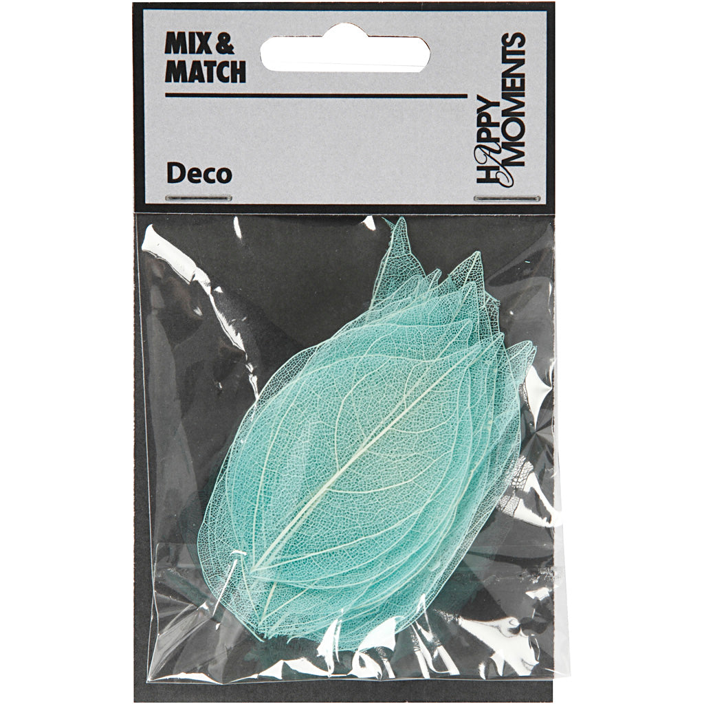 Skeleton Leaves, L: 6-8 cm, light blue, 20 pc/ 1 pack [HOB-504498]