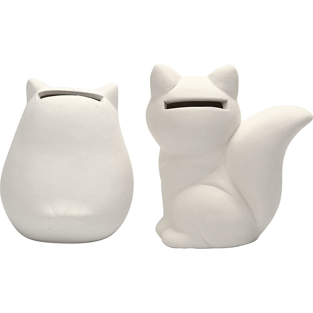 Money Box, owl and fox, H: 9 cm, white, 2 pc/ 1 pack [HOB-50570]
