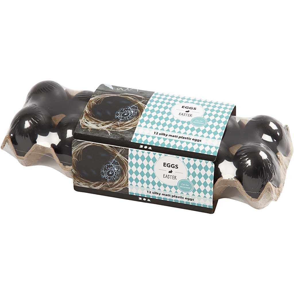 Eggs, H: 6 cm, black, 12 pc/ 1 pack [HOB-51025]