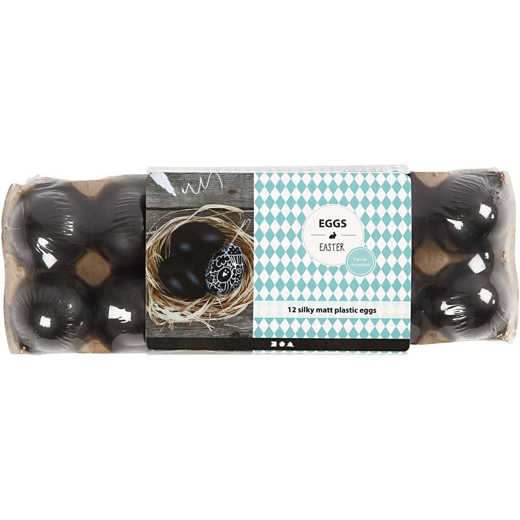 Eggs, H: 6 cm, black, 12 pc/ 1 pack [HOB-51025]