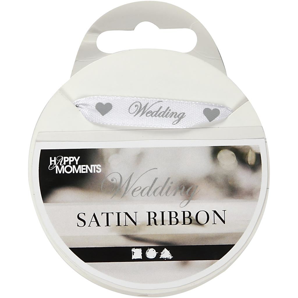 Satin Ribbon, W: 10 mm, white, 8 m/ 1 roll [HOB-513501]