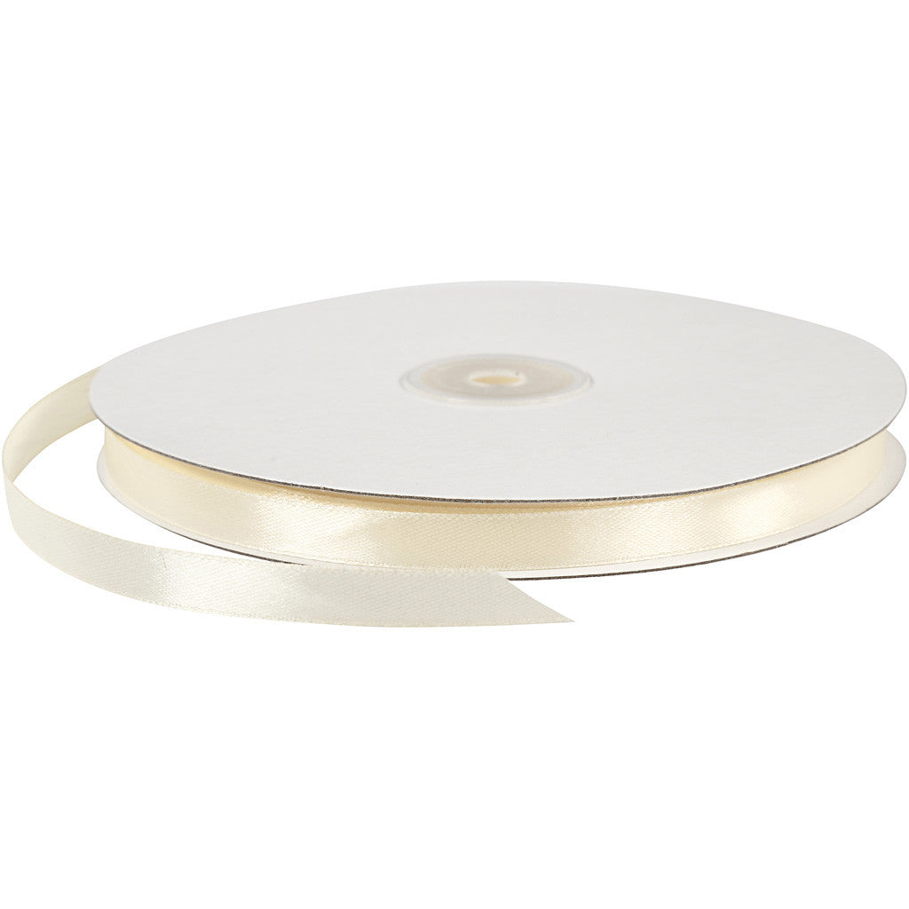 Satin Ribbon, W: 10 mm, off-white, 100 m/ 1 roll [HOB-51367]