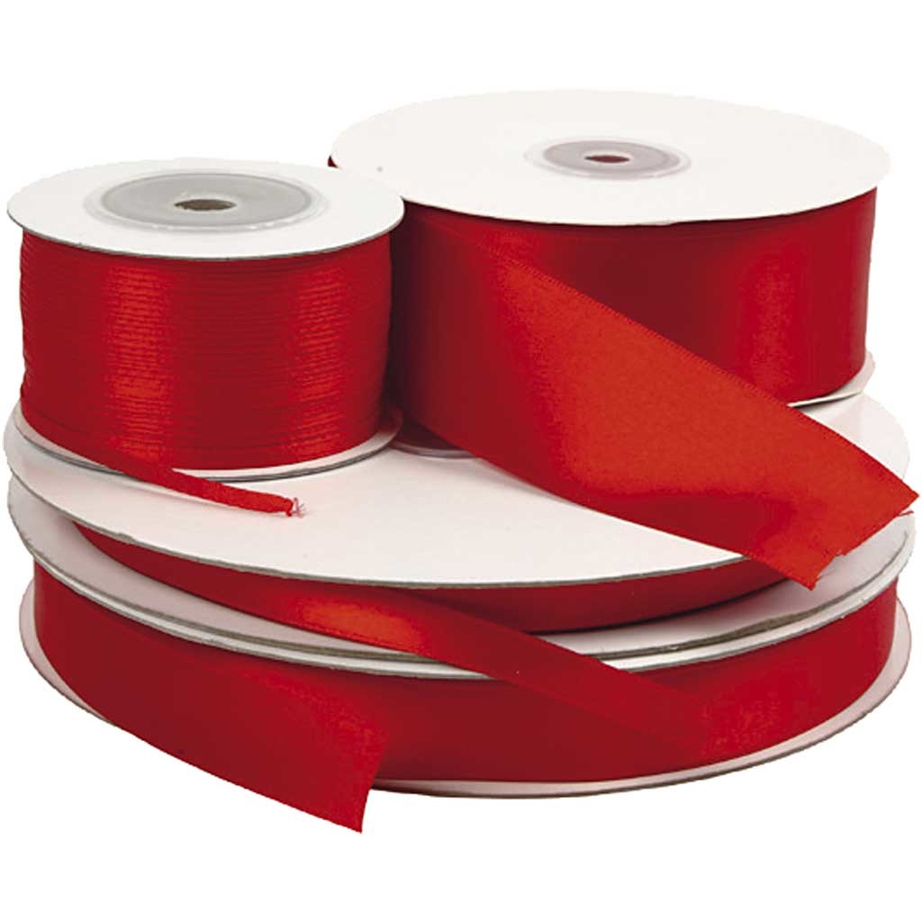Satin Ribbon, W: 3 mm, red, 100 m/ 1 roll [HOB-51370]