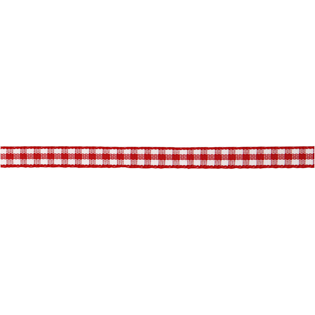 Checked Ribbon, W: 6 mm, red/white, 50 m/ 1 roll [HOB-51385]