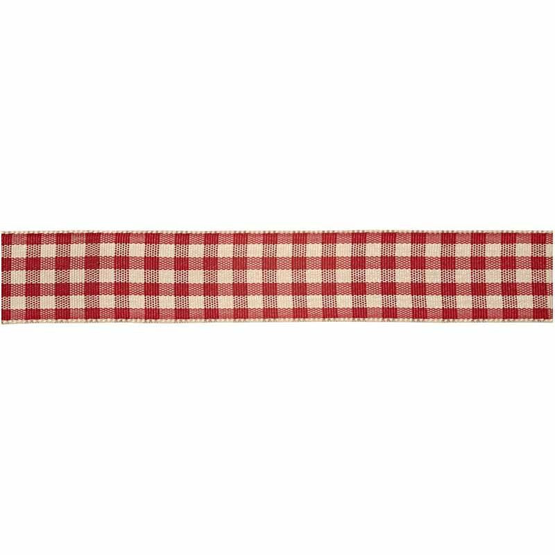 Checked Ribbon, W: 20 mm, antique red/white, 25 m/ 1 roll [HOB-51389]
