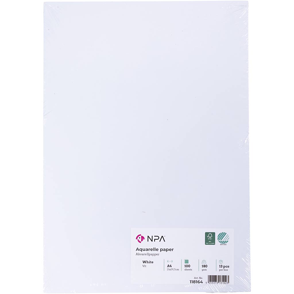 Watercolour Paper, A4, 180 g, white, 100 sheet/ 1 pack [HOB-514864]