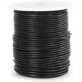 Leather Cord, thickness 2 mm, black, 50 m/ 1 roll [HOB-51541]