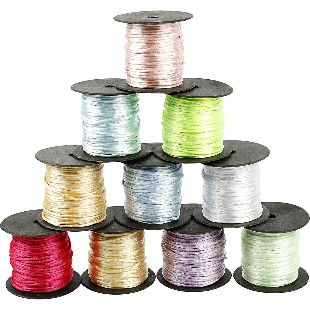 Satin Cord, thickness 2 mm, pastel colours, 10x50 m/ 1 pack [HOB-51550]