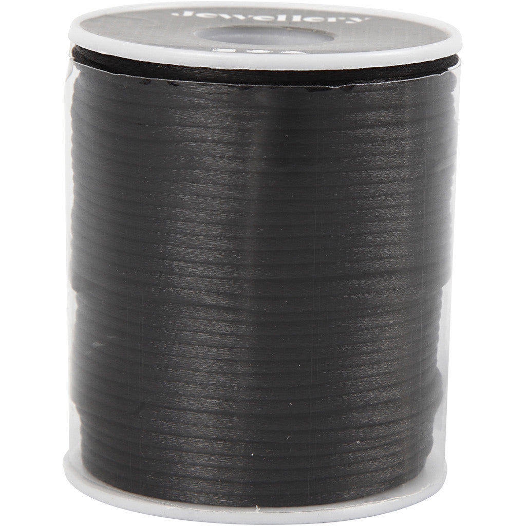 Satin Cord, thickness 2 mm, black, 50 m/ 1 roll [HOB-515518]