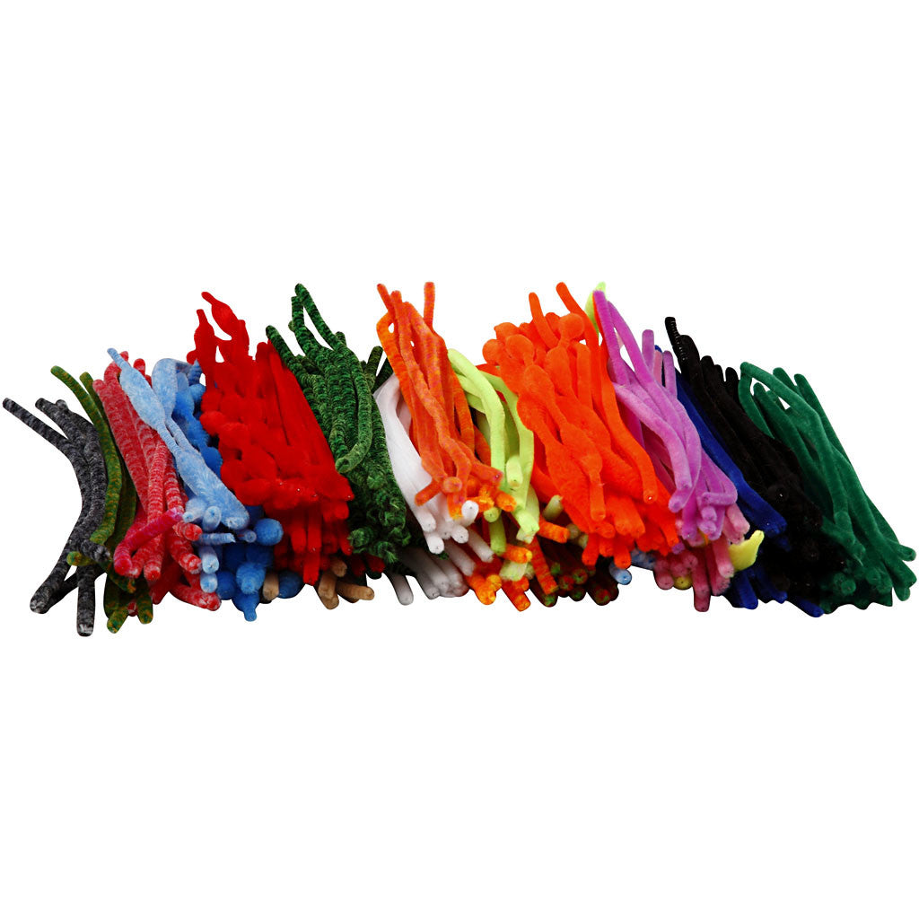 Chenille, L: 30 cm, thickness 6-15 mm, assorted colours, 500 asstd./ 1 pack [HOB-51610]