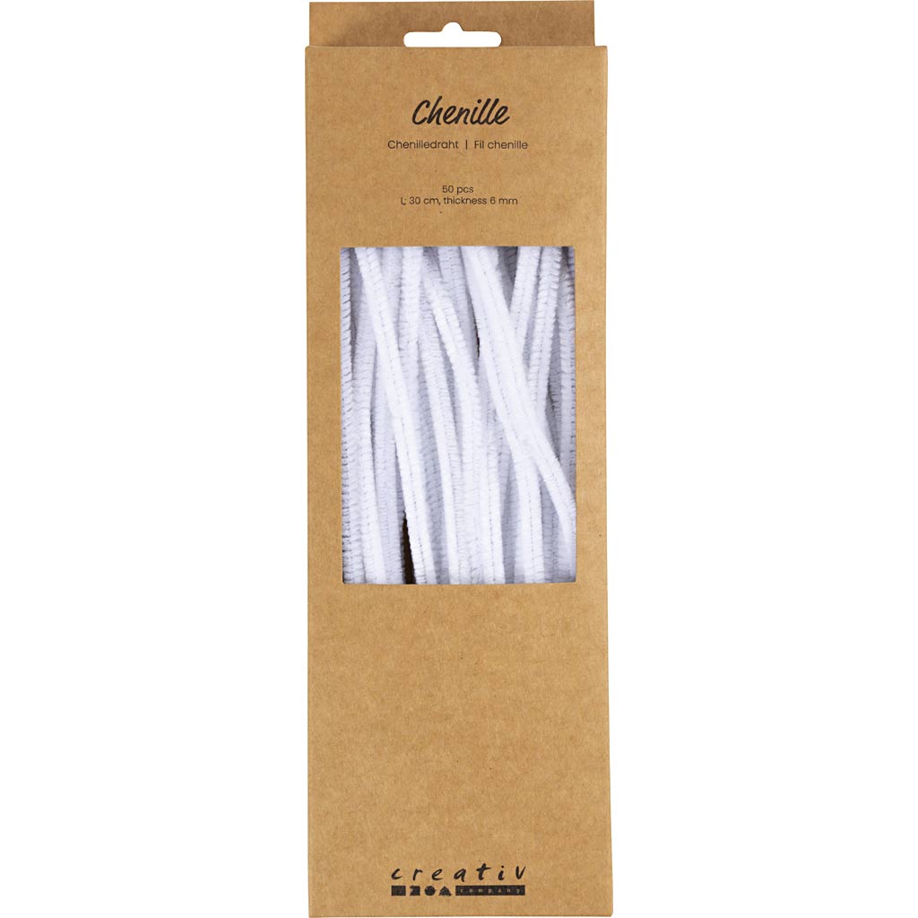 Pipe Cleaners, white, L: 30 cm, thickness 6 mm, 50 pc/ 1 pack [HOB51619]