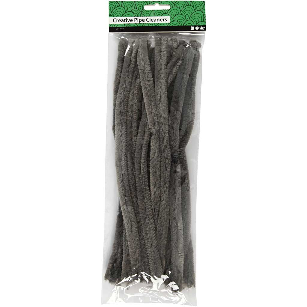 Chenille, L: 30 cm, thickness 15 mm, grey, 15 pc/ 1 pack [HOB-51627]