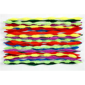 Chenille, waved, L: 30 cm, thickness 5-12 mm, assorted colours, 28 asstd./ 1 pack [HOB-51631]