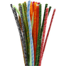 Chenille, striped, L: 30 cm, thickness 6 mm, assorted colours, 30 asstd./ 1 pack [HOB-51632]