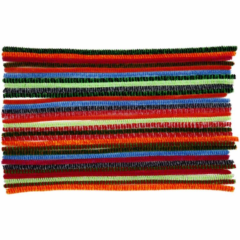 Chenille, striped, L: 30 cm, thickness 6 mm, assorted colours, 30 asstd./ 1 pack [HOB-51632]