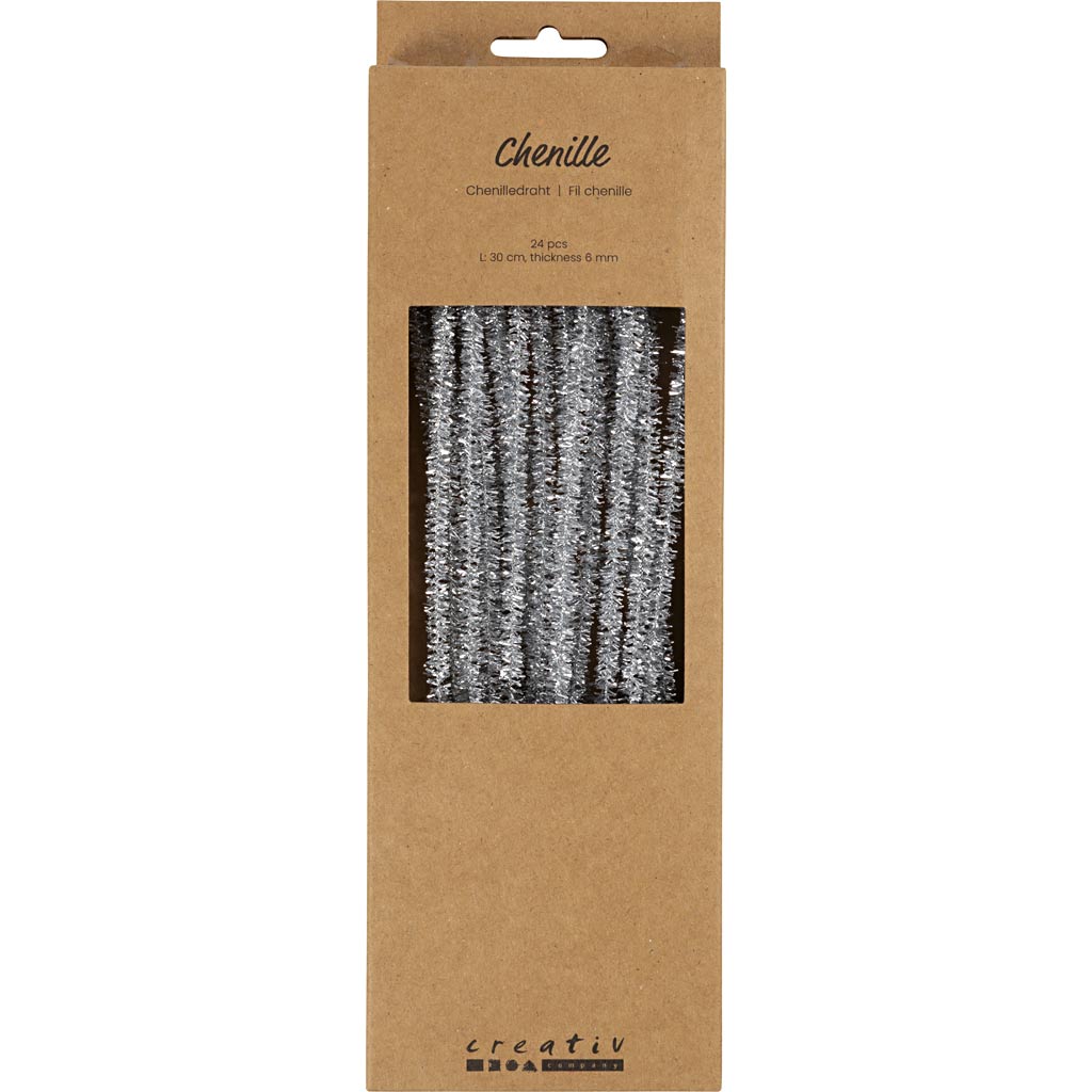 Pipe Cleaners, silver, L: 30 cm, thickness 6 mm, 24 pc/ 1 pack [HOB51635]