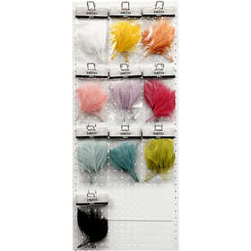 Artificial feathers, L: 15 cm, W: 8 cm, assorted colours, 10x10 pack/ 1 pack [HOB-51807]