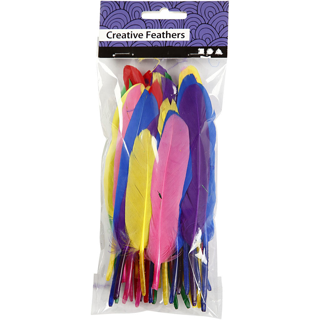 Feathers, L: 13 cm, assorted colours, 48 pc/ 1 pack [HOB-51817]