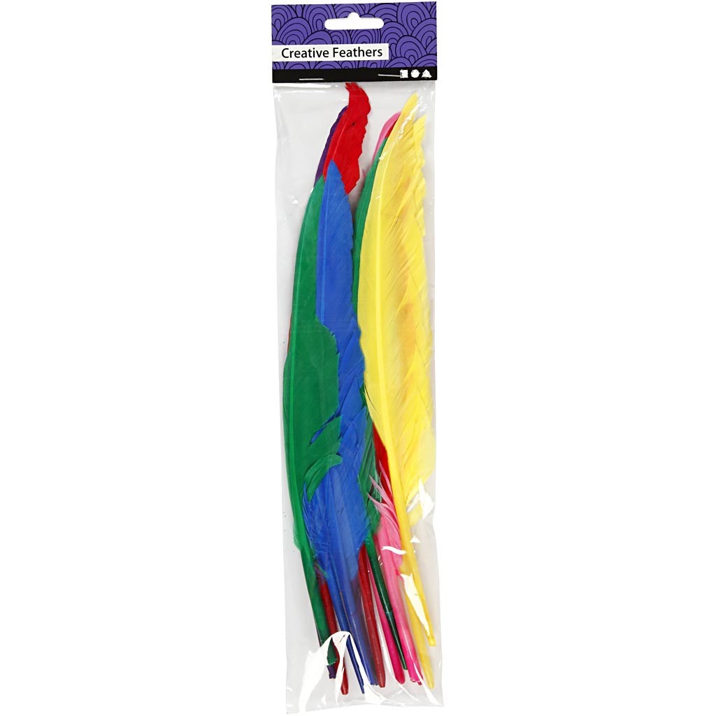 Feathers, L: 27 cm, assorted colours, 12 pc/ 1 pack [HOB-51819]
