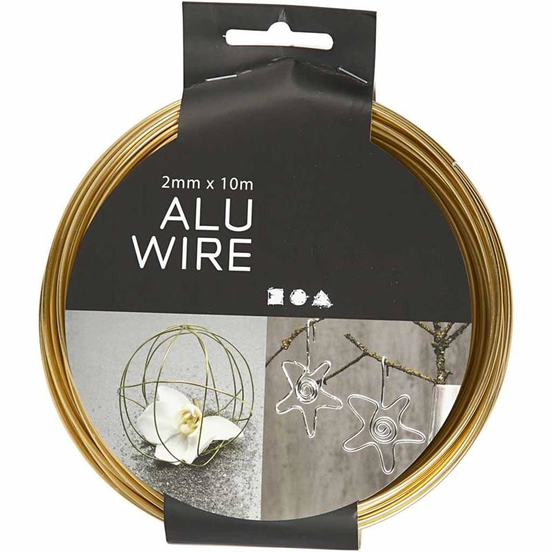 Aluminium Wire, round, thickness 2 mm, gold, 10 m/ 1 roll [HOB-518324]