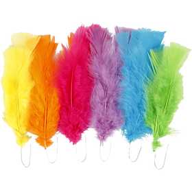 Feathers, L: 11-17 cm, assorted colours, 18 bundle/ 1 pack [HOB-518460]