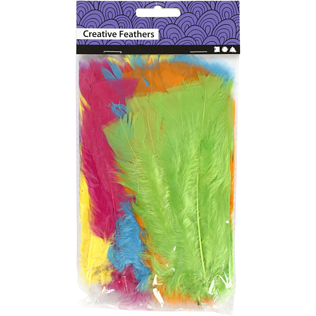 Feathers, L: 11-17 cm, assorted colours, 18 bundle/ 1 pack [HOB-518460]