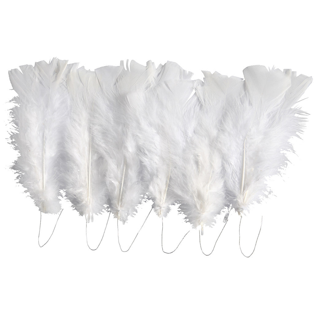 Feathers, L: 11-17 cm, white, 18 bundle/ 1 pack [HOB-51847]